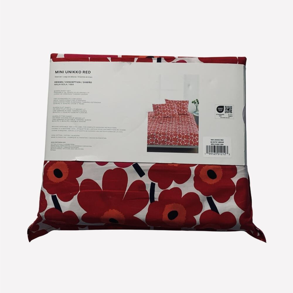 Marimekko Mini Unikko Red Queen Sheet Set NWT - Picture 6 of 7